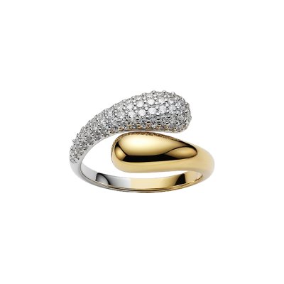 White CZ Two-Tone Sterling Silver Bypass Ring