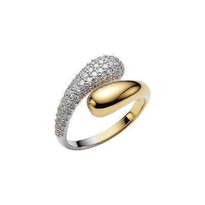 White CZ Two-Tone Sterling Silver Bypass Ring