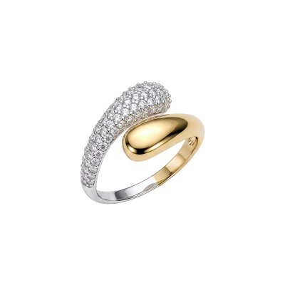 White CZ Two-Tone Sterling Silver Bypass Ring