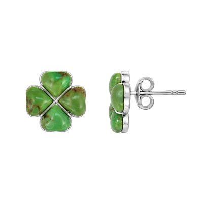 Green Turquoise Sterling Silver Clover Leaf Earrings
