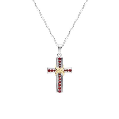 Garnet Two-Tone Sterling Silver Cross Pendant Necklace