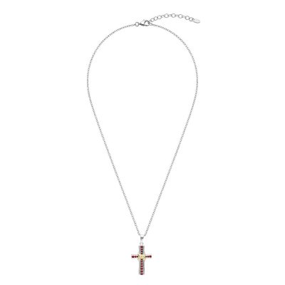 Garnet Two-Tone Sterling Silver Cross Pendant Necklace