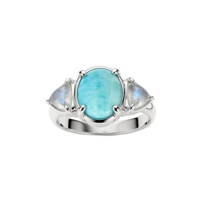 Larimar & Rainbow Moonstone Sterling Silver Ring