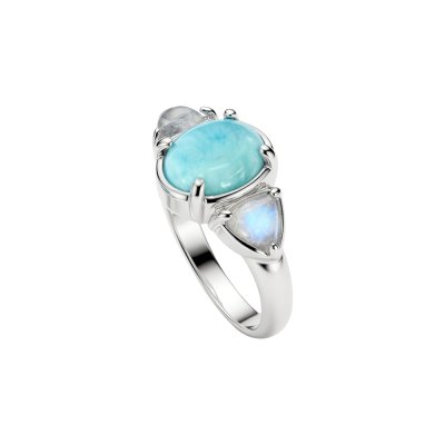 Larimar & Rainbow Moonstone Sterling Silver Ring