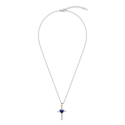 Lapis Lazuli & White Zircon Two-Tone Sterling Silver Cross Pendant Necklace