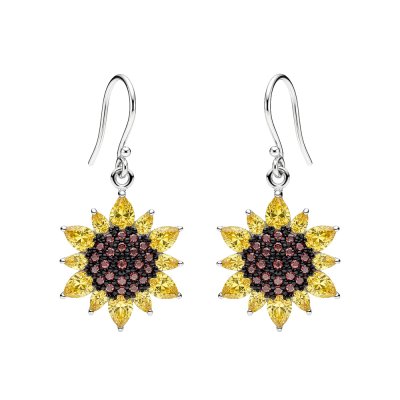 Golden & Brown CZ Sterling Silver Sunflower Earrings