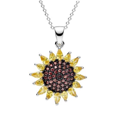 Golden & Brown CZ Sterling Silver Sunflower Pendant Necklace