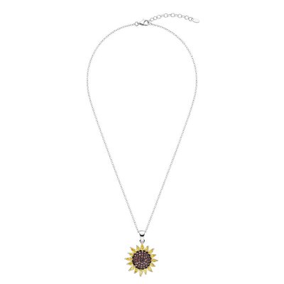 Golden & Brown CZ Sterling Silver Sunflower Pendant Necklace