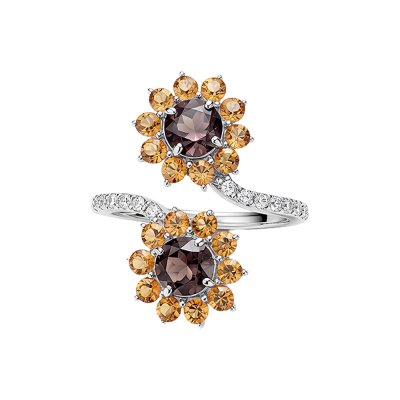 Smoky Quartz & Citrine Sterling Silver bypass Ring