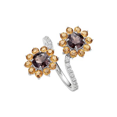 Smoky Quartz & Citrine Sterling Silver bypass Ring