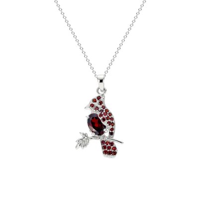 Garnet Sterling Silver Candle Bird Pendant Necklace