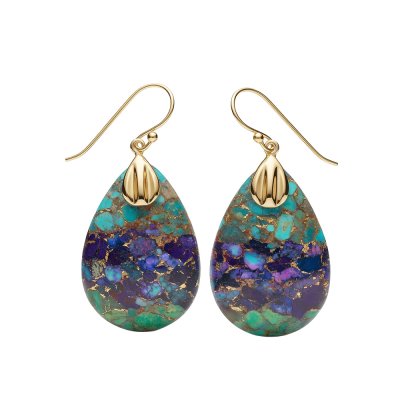 Blended Multi Turquoise 18K Yellow Gold Sterling Silver Earrings