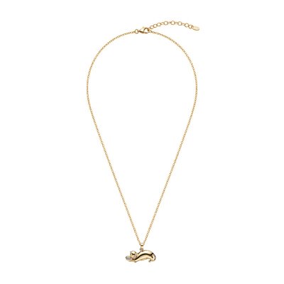 White Cubic Zirconia 18K Yellow Gold Sterling Silver Cat Pendant Necklace