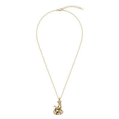 White Cubic Zirconia 18K Yellow Gold Sterling Silver Cat Pendant Necklace