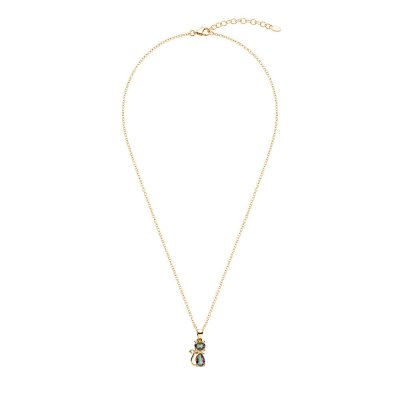 Mystic Quartz 18K Yellow Gold Sterling Silver Cat Pendant Necklace