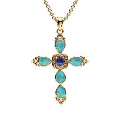 Lapis Lazuli & Turquoise 18K Yellow Gold Sterling Silver Pendant Necklace