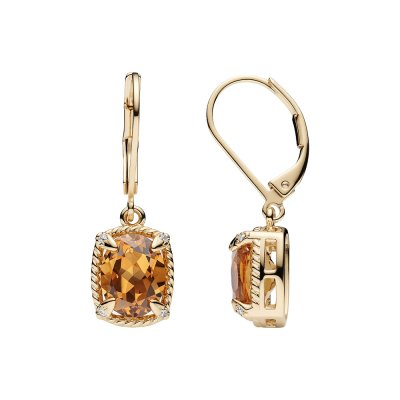 Whisky Quartz & White Zircon 18K Yellow Gold Sterling Silver Earrings