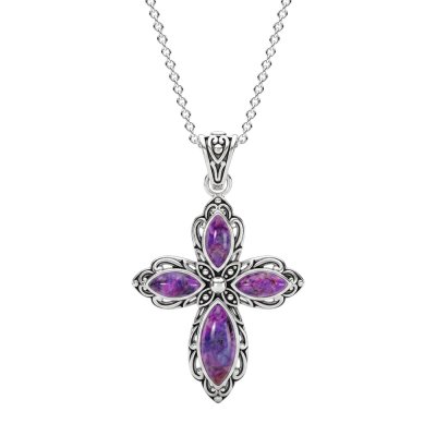 Purple Turquoise Sterling Silver Cross Pendant Necklace