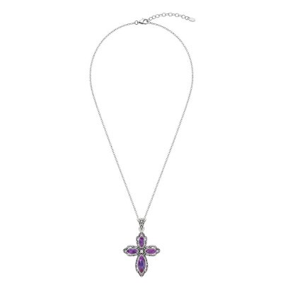 Purple Turquoise Sterling Silver Cross Pendant Necklace
