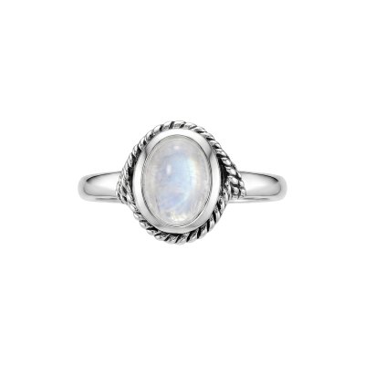 Rainbow Moonstone Sterling Silver Vintage Twisted Rope Halo Ring