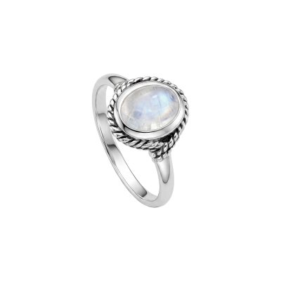 Rainbow Moonstone Sterling Silver Vintage Twisted Rope Halo Ring