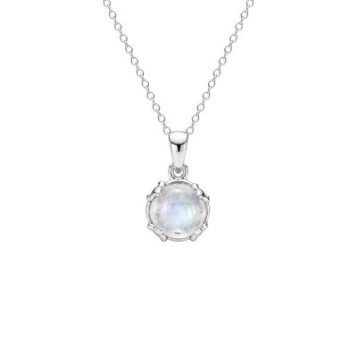 Rainbow Moonstone Sterling Silver Pendant Necklace