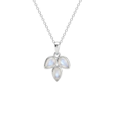 Three-Stone Rainbow Moonstone Sterling Silver Pendant Necklace