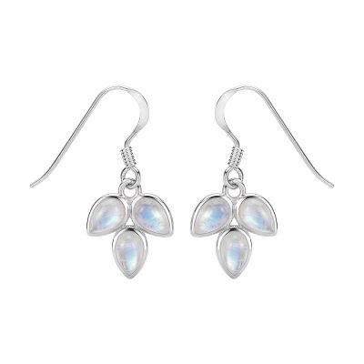 Three-Stone Rainbow Moonstone Sterling Silver Earrings