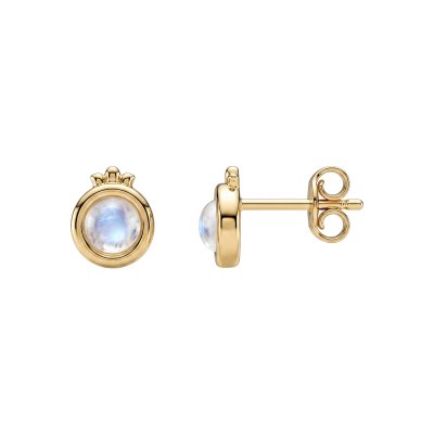 Rainbow Moonstone 18K Yellow Gold Sterling Silver Stud Earrings