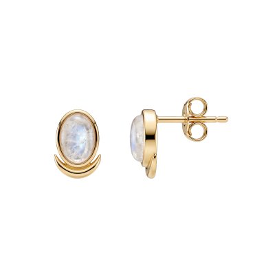 Rainbow Moonstone 18K Yellow Gold Sterling Silver Stud Earrings