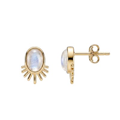 Rainbow Moonstone 18K Yellow Gold Sterling Silver Stud Earrings