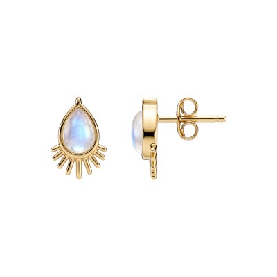 Rainbow Moonstone 18K Yellow Gold Sterling Silver Stud Earrings
