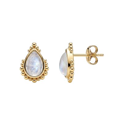 Rainbow Moonstone 18K Yellow Gold Sterling Silver Stud Earrings