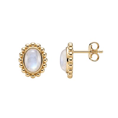 Rainbow Moonstone 18K Yellow Gold Sterling Silver Stud Earrings