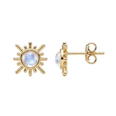 Rainbow Moonstone 18K Yellow Gold Sterling Silver Stud Earrings