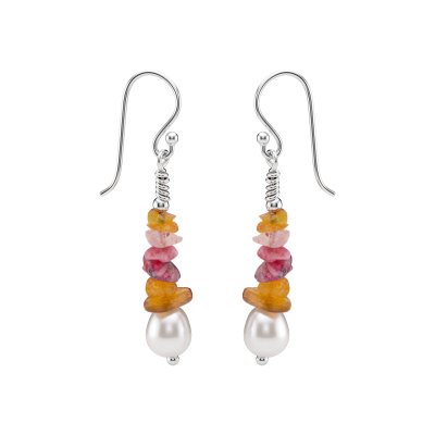 Multicolor Tourmaline & Freshwater Pearl Beaded Earrings
