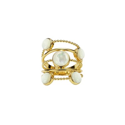 Mother of Pearl Multi-Band 18K Yellow Gold Over Sterling Silver Statement Ring