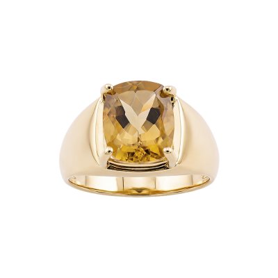 Champagne Quartz Oval 18K Yellow Gold Over Sterling Silver Men's Ring