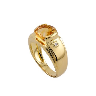 Citrine & White Zircon Oval 18K Yellow Gold Over Sterling Silver Men's Ring