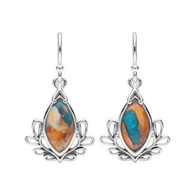 Blended Turquoise With Spiny Oyster Shell Sterling Silver Earrings