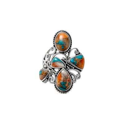 Blended Turquoise With Spiny Oyster Shell Sterling Silver Ring