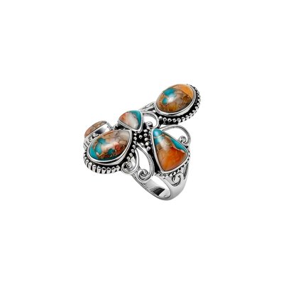 Blended Turquoise With Spiny Oyster Shell Sterling Silver Ring