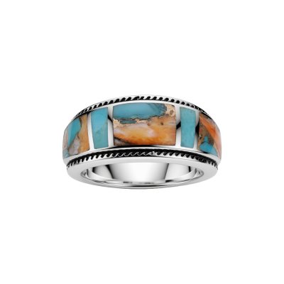 Blended Turquoise With Spiny Oyster Shell Sterling Silver Inlay Ring