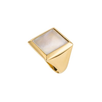 Square Mother of Pearl 18K Yellow Gold Over Sterling Silver Ring