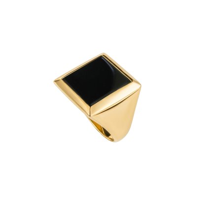 Square Black Onyx 18K Yellow Gold Over Sterling Silver Ring