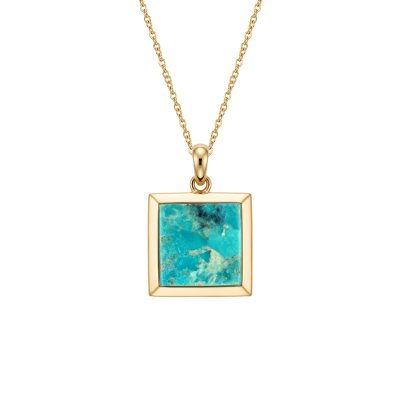 Square Turquoise 18K Yellow Gold Over Sterling Silver Pendant With Chain
