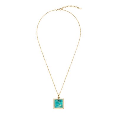 Square Turquoise 18K Yellow Gold Over Sterling Silver Pendant With Chain