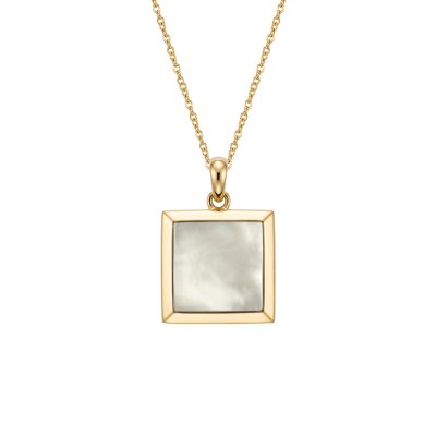 Square Mother of Pearl 18K Yellow Gold Over Sterling Silver Pendant With Chain
