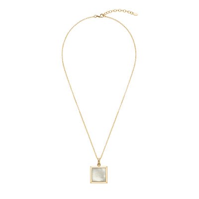 Square Mother of Pearl 18K Yellow Gold Over Sterling Silver Pendant With Chain
