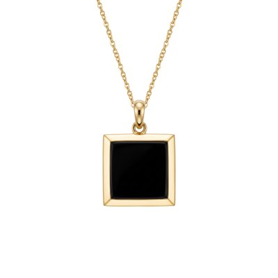 Square Black Onyx 18K Yellow Gold Over Sterling Silver Pendant With Chain